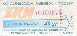 Communication of the city: Tczew (Polska) - ticket abverse