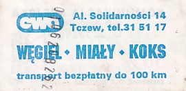 Communication of the city: Tczew (Polska) - ticket reverse
