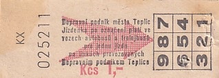 Communication of the city: Teplice (Czechy) - ticket abverse. 