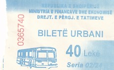 Communication of the city: Tiranë (Albania) - ticket abverse