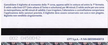 Communication of the city: Torino (Włochy) - ticket reverse