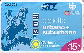 Communication of the city: Torino (Włochy) - ticket abverse. <IMG SRC=img_upload/_chip2.png alt="tekturowa karta elektroniczna">