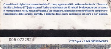 Communication of the city: Torino (Włochy) - ticket reverse