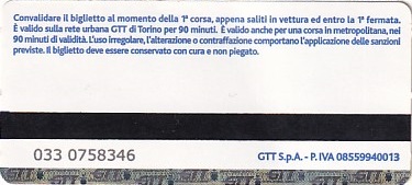 Communication of the city: Torino (Włochy) - ticket reverse