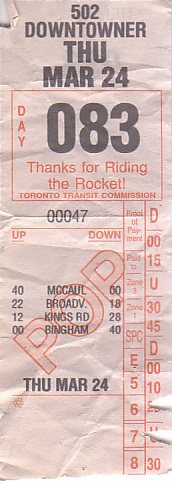 Communication of the city: Toronto (Kanada) - ticket abverse