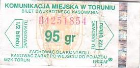 Communication of the city: Toruń (Polska) - ticket abverse