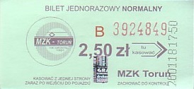 Communication of the city: Toruń (Polska) - ticket abverse. <IMG SRC=img_upload/_0blad.png alt="błąd">: hologram nachodzi na cenę