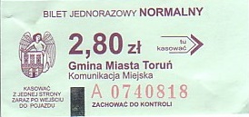 Communication of the city: Toruń (Polska) - ticket abverse. <IMG SRC=img_upload/_0wymiana2.png>