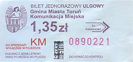 Communication of the city: Toruń (Polska) - ticket abverse. napisy w lewym dolnym rogu są rozsunięte
