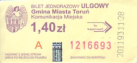 Communication of the city: Toruń (Polska) - ticket abverse. <IMG SRC=img_upload/_0wymiana2.png>