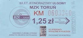 Communication of the city: Toruń (Polska) - ticket abverse. 
