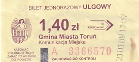 Communication of the city: Toruń (Polska) - ticket abverse. 