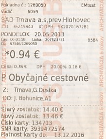 Communication of the city: Trnava (Słowacja) - ticket abverse. 