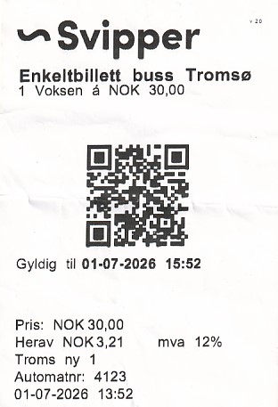 Communication of the city: Tromsø (Norwegia) - ticket abverse.