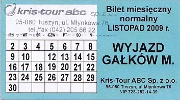 Communication of the city: Tuszyn (Polska) - ticket abverse