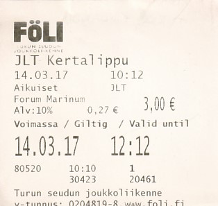 Communication of the city: Turku (Finlandia) - ticket abverse