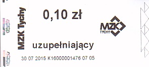 Communication of the city: Tychy (Polska) - ticket abverse. bilet MZK Tychy wydrukowany w automacie 
Śląskiej Karty Usług Publicznych