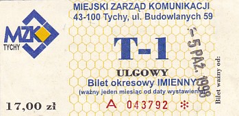 Communication of the city: Tychy (Polska) - ticket abverse. 