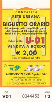 Communication of the city: Udine (Włochy) - ticket abverse