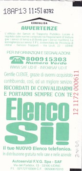 Communication of the city: Udine (Włochy) - ticket abverse