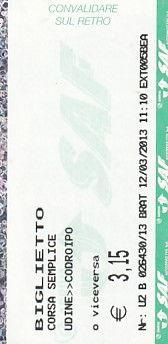 Communication of the city: Udine (Włochy) - ticket reverse