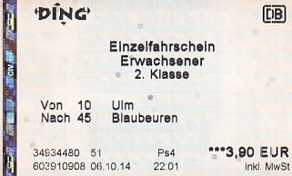 Communication of the city: Ulm (Niemcy) - ticket abverse