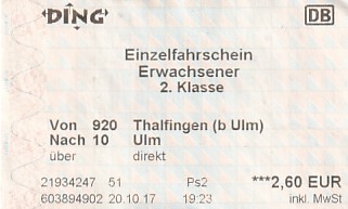 Communication of the city: Ulm (Niemcy) - ticket abverse.
