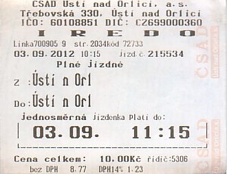 Communication of the city: Ústí nad Orlicí (Czechy) - ticket abverse