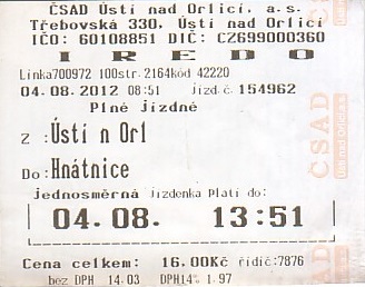 Communication of the city: Ústí nad Orlicí (Czechy) - ticket abverse