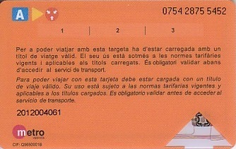 Communication of the city: Valencia (Hiszpania) - ticket reverse