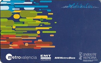 Communication of the city: Valencia (Hiszpania) - ticket abverse. <IMG SRC=img_upload/_chip.png alt="plastikowa karta elektroniczna, karta miejska">