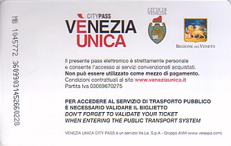 Communication of the city: Venezia (Włochy) - ticket abverse. <IMG SRC=img_upload/_chip2.png alt="tekturowa karta elektroniczna">