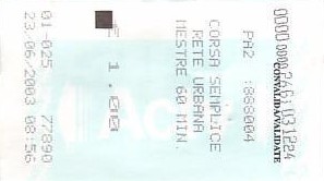 Communication of the city: Venezia (Włochy) - ticket abverse. 