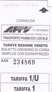 Communication of the city: Verona (Włochy) - ticket abverse
