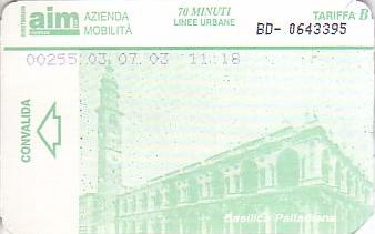 Communication of the city: Vicenza (Włochy) - ticket abverse. 