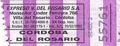 Communication of the city: Villa del Rosario (Argentyna) - ticket abverse