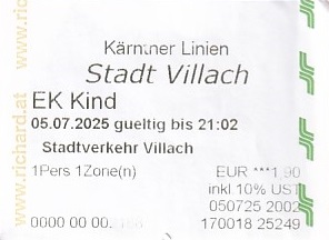 Communication of the city: Villach (Austria) - ticket abverse.