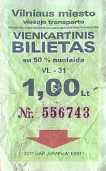 Communication of the city: Vilnius (Litwa) - ticket abverse. 