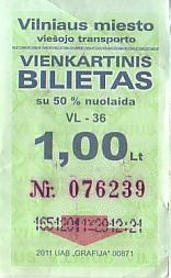 Communication of the city: Vilnius (Litwa) - ticket abverse. 