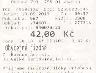 Communication of the city: Vsetín (Czechy) - ticket abverse