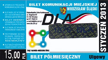 Communication of the city: Wodzisław Śląski (Polska) - ticket abverse