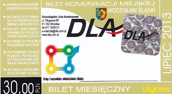 Communication of the city: Wodzisław Śląski (Polska) - ticket abverse. 