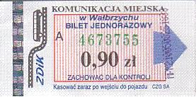 Communication of the city: Wałbrzych (Polska) - ticket abverse. czerwony prostokąt