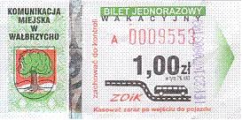 Communication of the city: Wałbrzych (Polska) - ticket abverse. <IMG SRC=img_upload/_0blad.png alt="błąd">: źle nałożona ramka w herbie