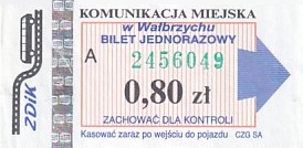 Communication of the city: Wałbrzych (Polska) - ticket abverse. 