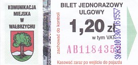 Communication of the city: Wałbrzych (Polska) - ticket abverse. <IMG SRC=img_upload/_0wymiana2.png>