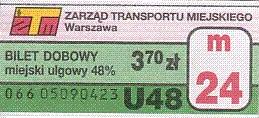 Communication of the city: Warszawa (Polska) - ticket abverse. brak hologramu