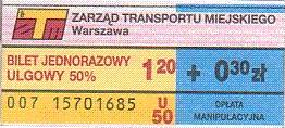 Communication of the city: Warszawa (Polska) - ticket abverse. z tyłu hologram 