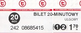 Communication of the city: Warszawa (Polska) - ticket abverse. <IMG SRC=img_upload/_0blad.png alt="błąd"> przesunięty karton