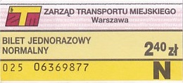 Communication of the city: Warszawa (Polska) - ticket abverse. 